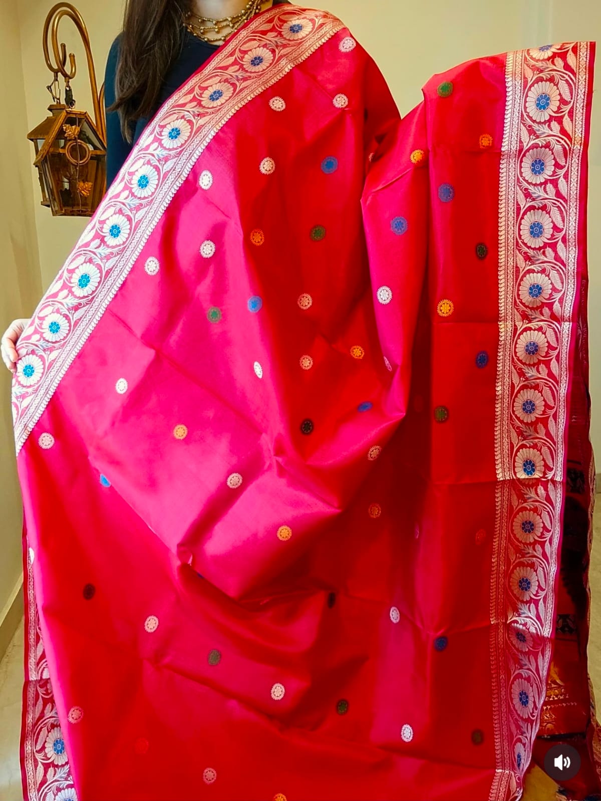 Rani Red Handloom Baluchari Silk Saree with Cross Revival Galani Work Code-01