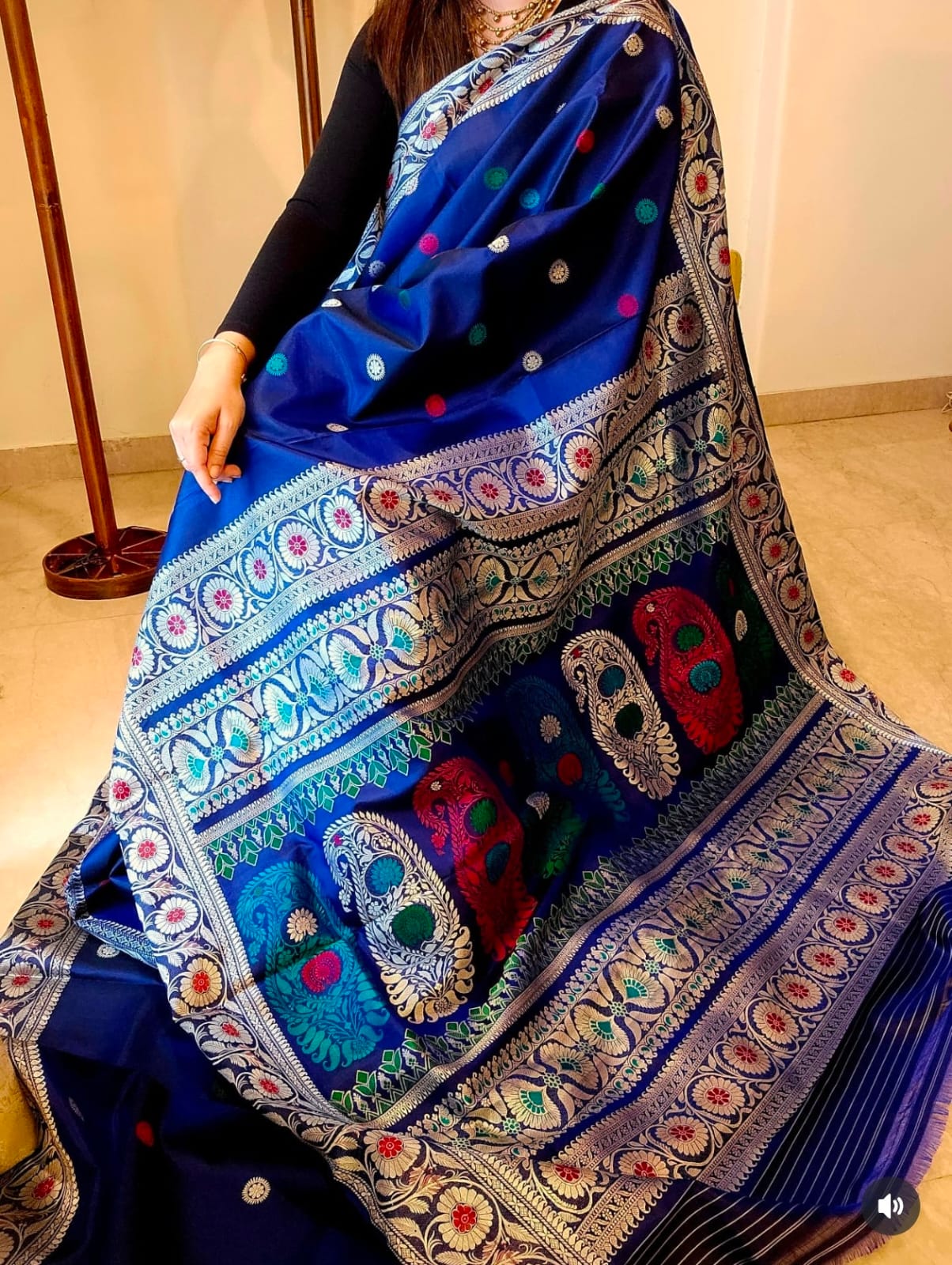 Midnight Blue Revival Baluchari Silk Saree with Traditional Galani Weaving Code-02