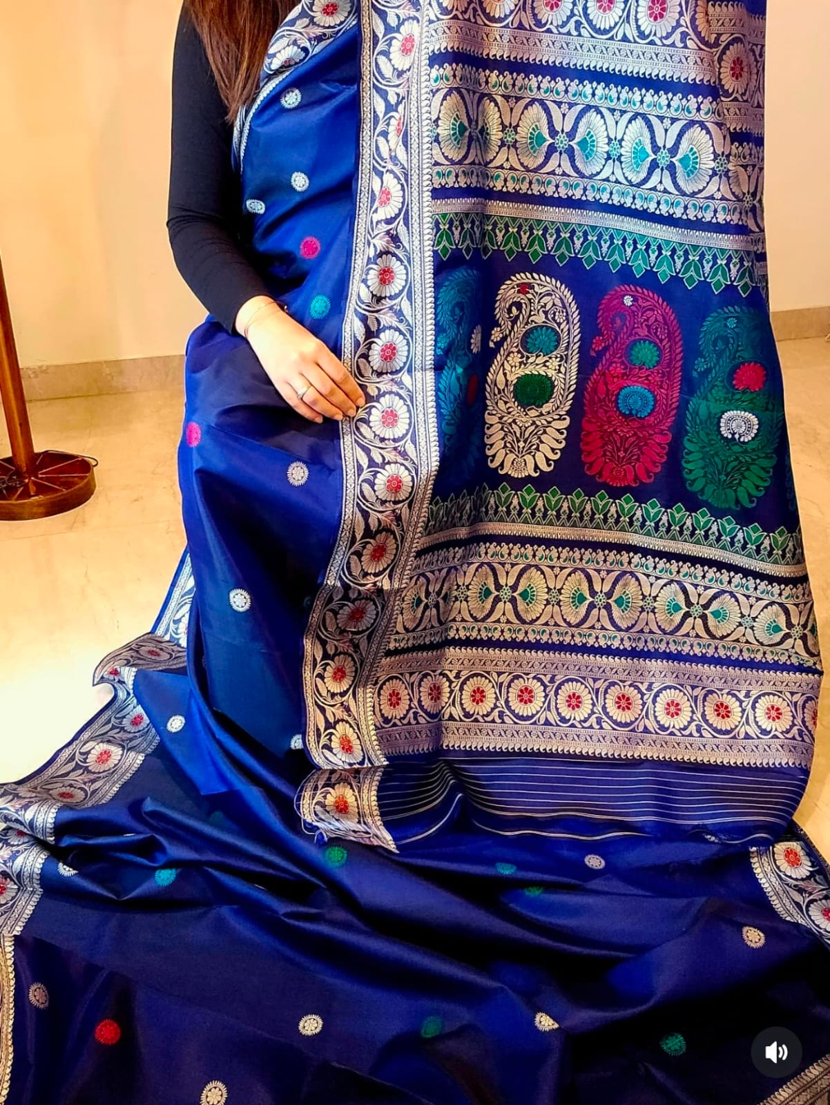 Midnight Blue Revival Baluchari Silk Saree with Traditional Galani Weaving Code-02