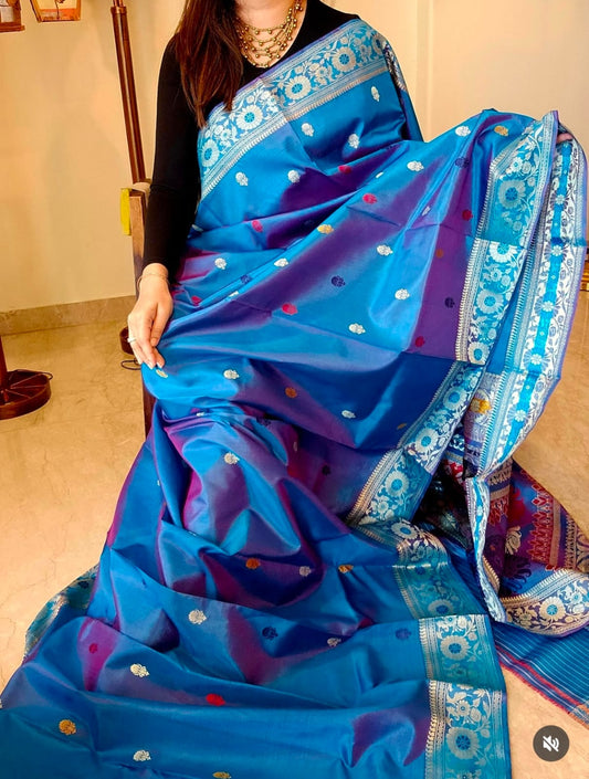 Rani-Firoza Dual Tone Baluchari Silk Saree with Revival Galani Weaving Code-06