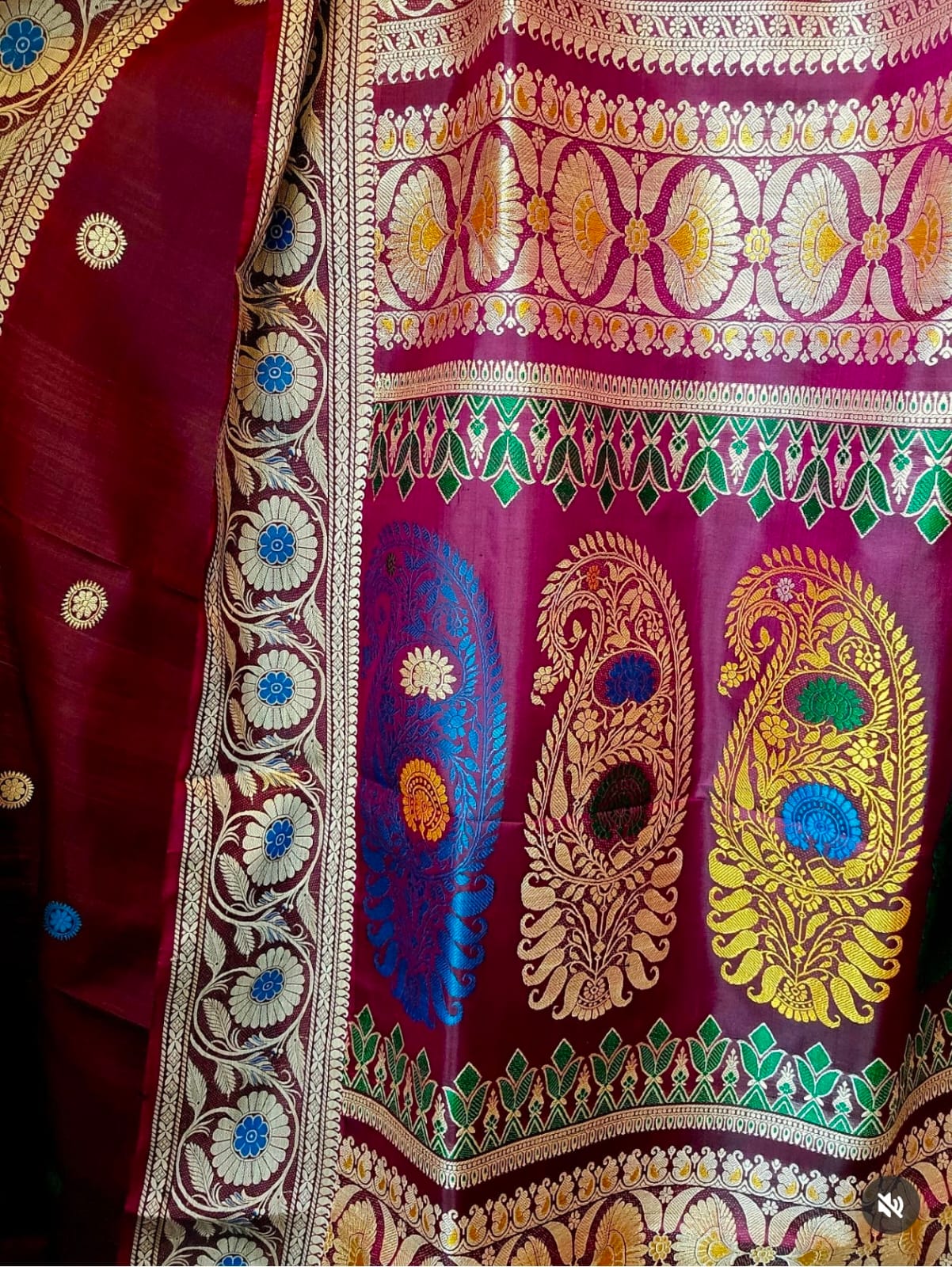 Wine Color Revival Baluchari Silk Saree with Traditional Galani Weaving Code-10