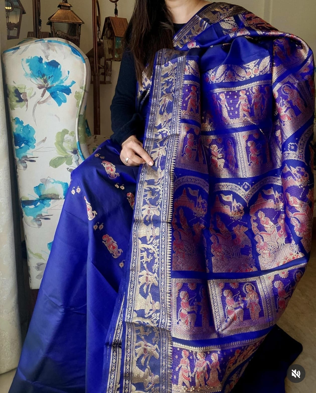 Midnight Blue Meenakari Swarnachari Silk Saree with Traditional Zari Weaving Code-07