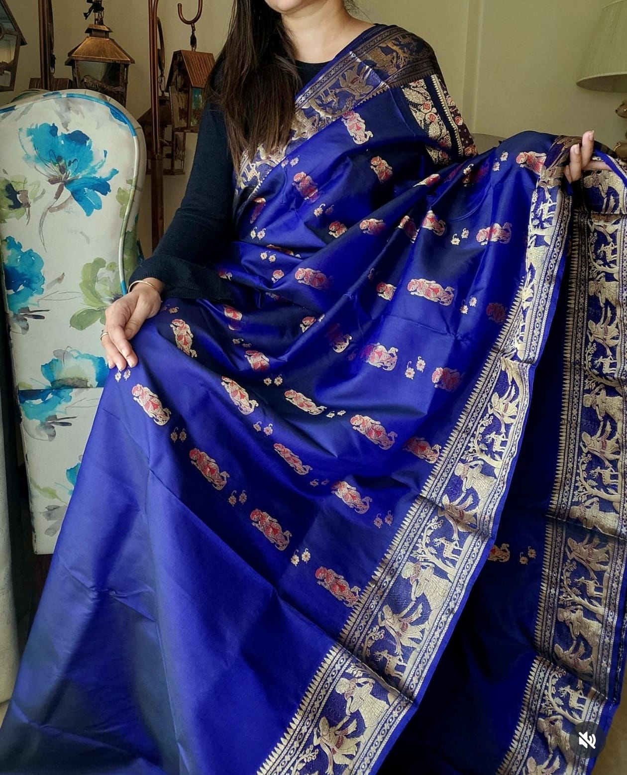 Midnight Blue Meenakari Swarnachari Silk Saree with Traditional Zari Weaving Code-07