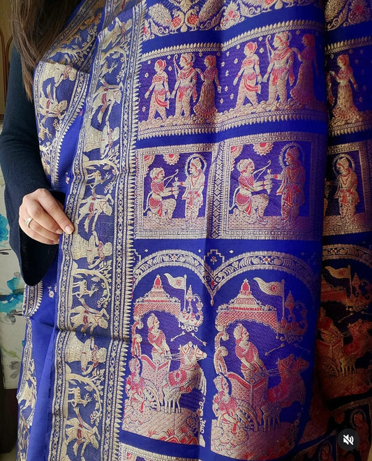 Midnight Blue Meenakari Swarnachari Silk Saree with Traditional Zari Weaving Code-07