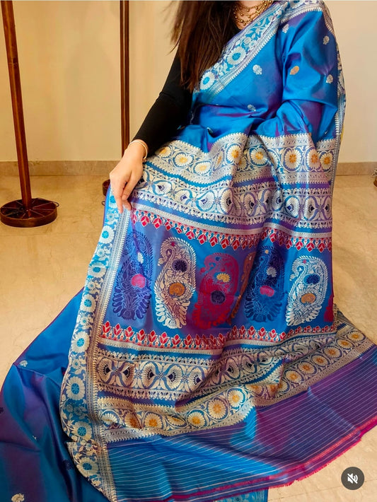 Rani-Firoza Dual Tone Baluchari Silk Saree with Revival Galani Weaving Code-06