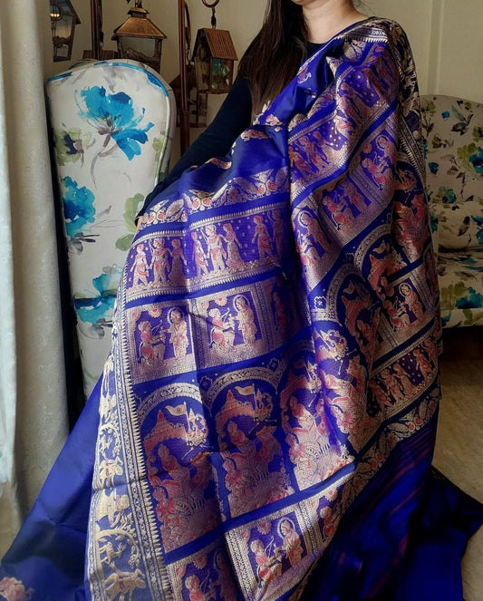 Midnight Blue Meenakari Swarnachari Silk Saree with Traditional Zari Weaving Code-07