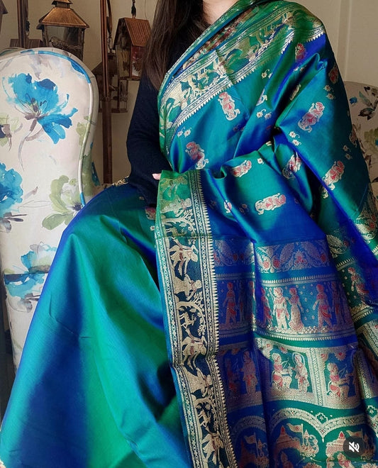 Peacock Green Meenakari Swarnachari Silk Saree with Traditional Gold Zari Weaving Code-08