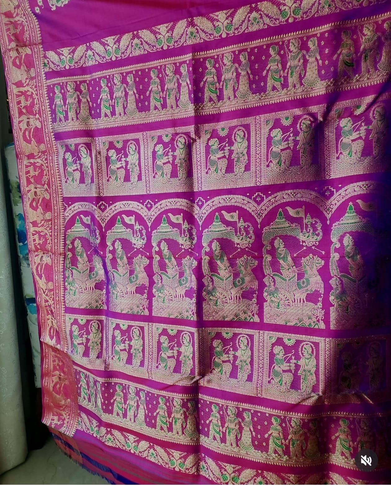Bluish Magenta Meenakari Swarnachari Silk Saree with Traditional Gold Zari Work Code-09