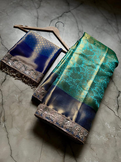 ⁠Banarasi handloom soft Kanchipuram silk saree Code-SUA034
