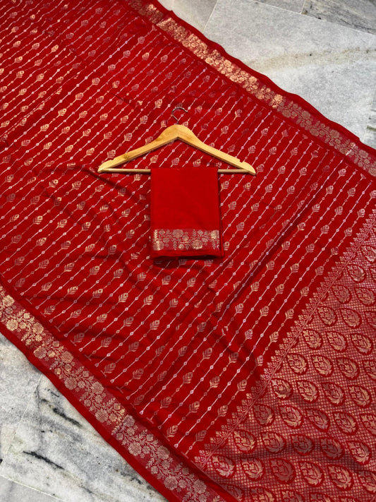 Banarasi handloom premium semi-chiffon silk Saree Code-SUA018